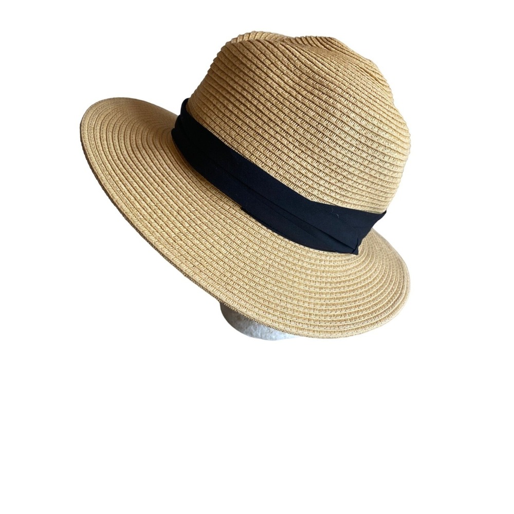 Free Authority Outdoors Paper Straw Sun Hat Black Fabric Trim Small‎